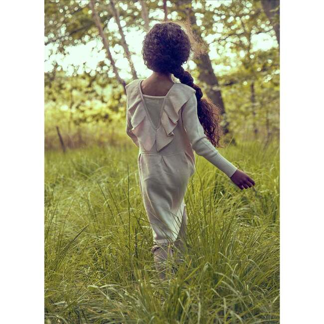 Ruffled Front Round Neck Long Puff Sleeve Dress, Blush