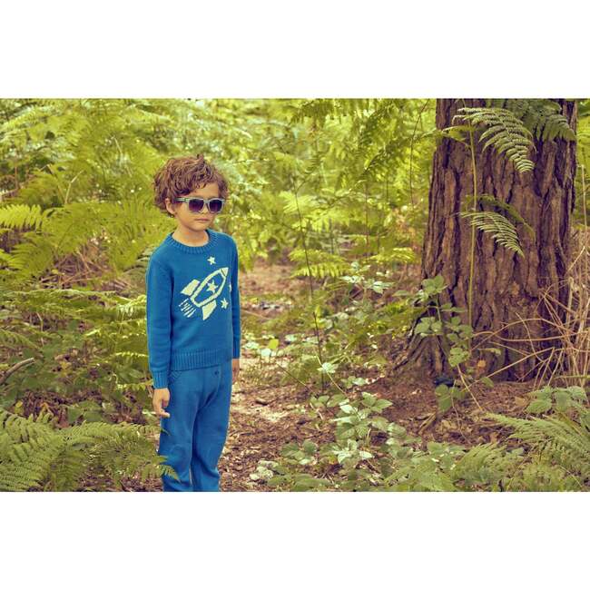 Rocket Space Knit Long Sleeve Ribbed Round Neck Jumper, Cobalt - Sweaters - 3