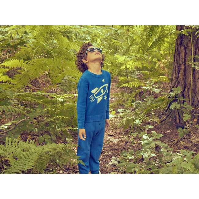 Rocket Space Knit Long Sleeve Ribbed Round Neck Jumper, Cobalt - Sweaters - 4