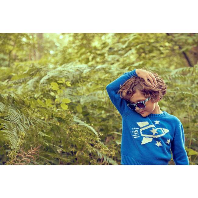 Rocket Space Knit Long Sleeve Ribbed Round Neck Jumper, Cobalt - Sweaters - 6