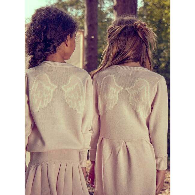 Angel Knit Round Neck Long Puff Sleeve Dress, Blush