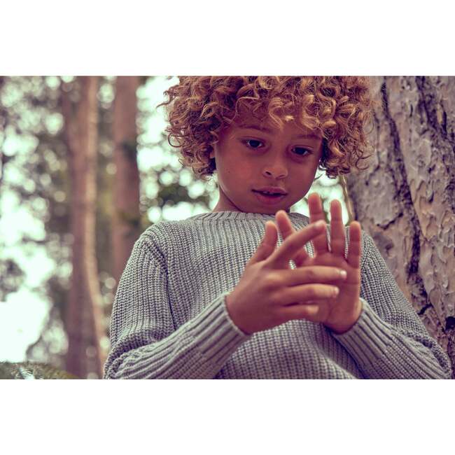 Fisherman Braided Knit Ribbed Neck Jumper, Oxford Grey - Sweaters - 6