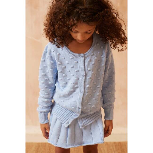 Popcorn Ribbed Hem Long Sleeve Button-Up Cardigan, Sky