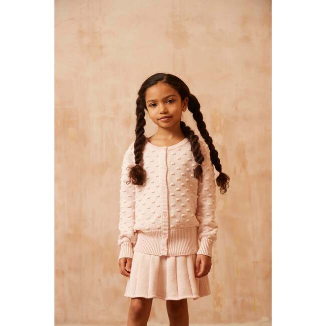 Popcorn Ribbed Hem Long Sleeve Button-Up Cardigan, Blush