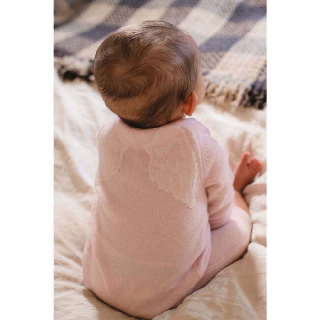 Babys Angel Wings Long Sleeve Button Shoulder Onesie, Blush