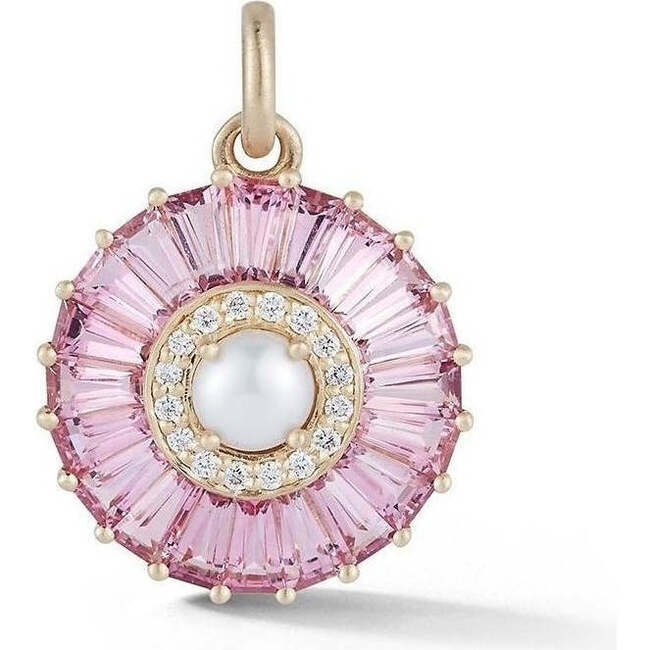 14K Gold Pink Tourmaline Diamond & Pearl Emily Large Charm