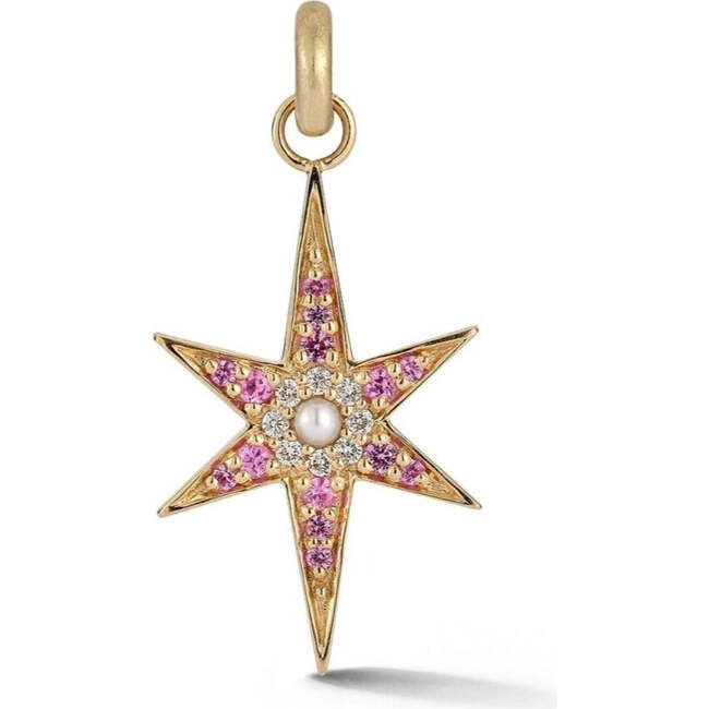 14K Gold Pink Sapphire Pearl & Diamond Large Stella Charm