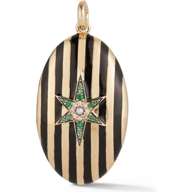 14K Gold Emerald Gemstone & Black Enamel Lillian Locket - Charms - 1