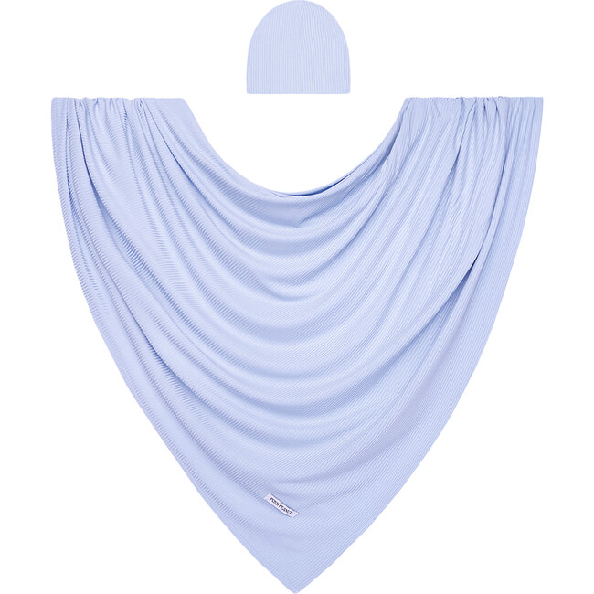 Solid Ribbed Powder Blue Infant Swaddle and Beanie Set - Swaddles - 1
