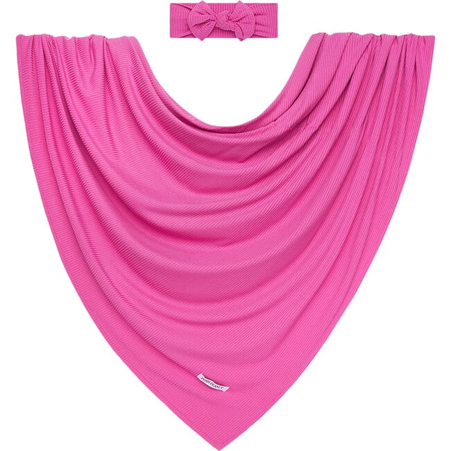 Solid Ribbed Posh Violet Infant Swaddle and Headwrap Set - Swaddles - 1