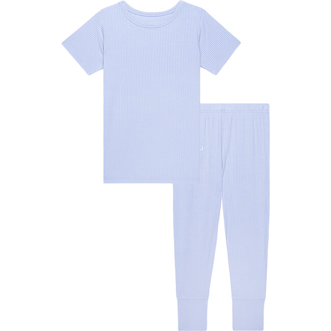 Solid Ribbed Powder Blue Short Sleeve Basic Pajama - Pajamas - 1