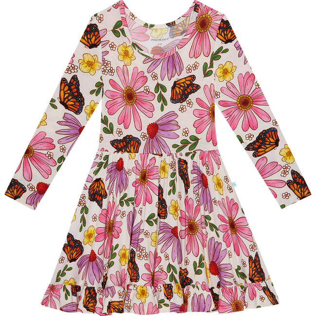 Kaavia Long Sleeve Ruffled Twirl Dress, Natural - Dresses - 1