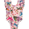 Watercolor Butterfly One-Piece Basic Ruffled Cap Sleeve Swimsuit, Open Pink - One Pieces - 1 - thumbnail