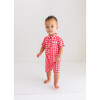 Polly Short Sleeve Collared Henley Romper, Pastel Red - Rompers - 3