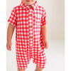 Polly Short Sleeve Collared Henley Romper, Pastel Red - Rompers - 4