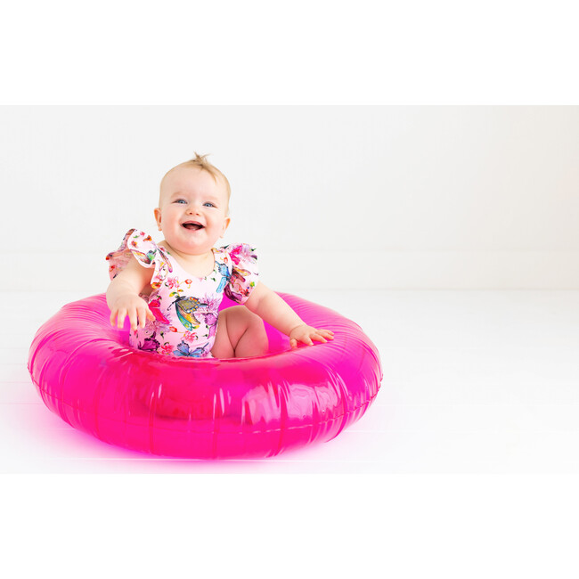 Watercolor Butterfly One-Piece Basic Ruffled Cap Sleeve Swimsuit, Open Pink - One Pieces - 6