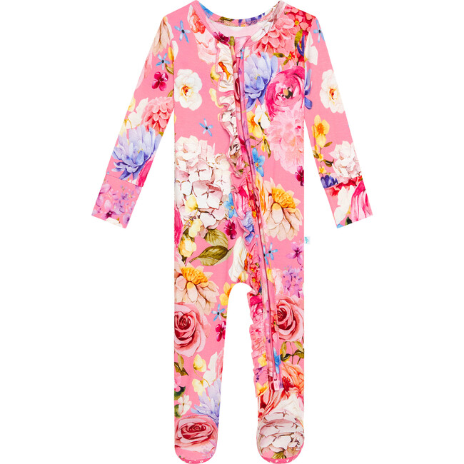 Chantria Ruffled Zippered One-Piece Footie, Bright Pink - Footie Pajamas - 1