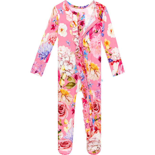 Chantria Ruffled Zippered One-Piece Footie, Bright Pink - Footie Pajamas - 2