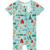 Around The World Short Sleeve Zippered Shorties, Blue - Rompers - 2
