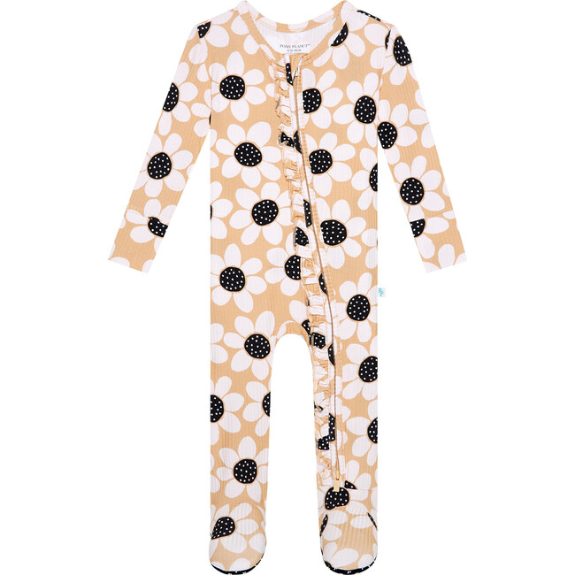 Reagan Footie Ruffled Zippered One Piece, Beige - Footie Pajamas - 1