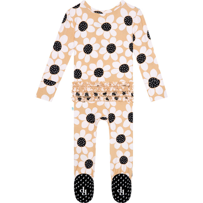 Reagan Footie Ruffled Zippered One Piece, Beige - Footie Pajamas - 2