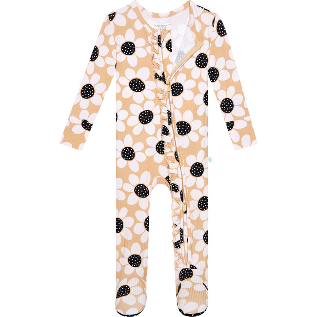 Reagan Footie Ruffled Zippered One Piece, Beige - Footie Pajamas - 3