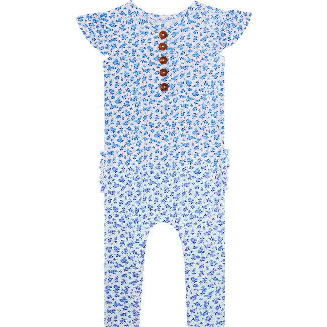 Andina Ruffled Capsleeve Henley Romper, White - Rompers - 1