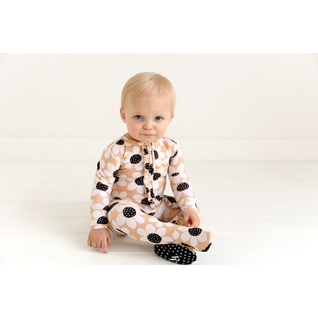 Reagan Footie Ruffled Zippered One Piece, Beige - Footie Pajamas - 4