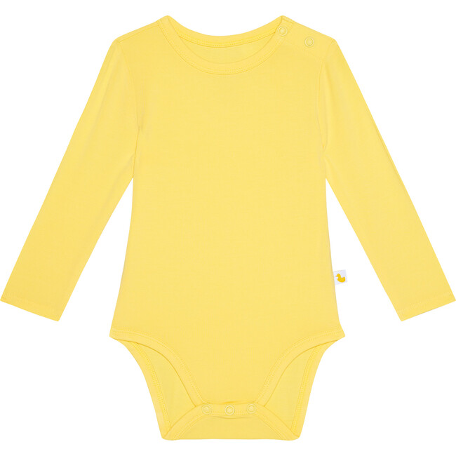 Solid Yellow Long Sleeve Basic Bodysuit, Yellow - Bodysuits - 1