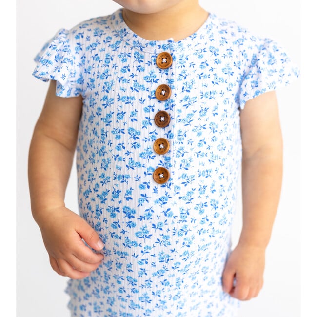 Andina Ruffled Capsleeve Henley Romper, White - Rompers - 5