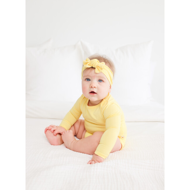Solid Yellow Long Sleeve Basic Bodysuit, Yellow - Bodysuits - 2