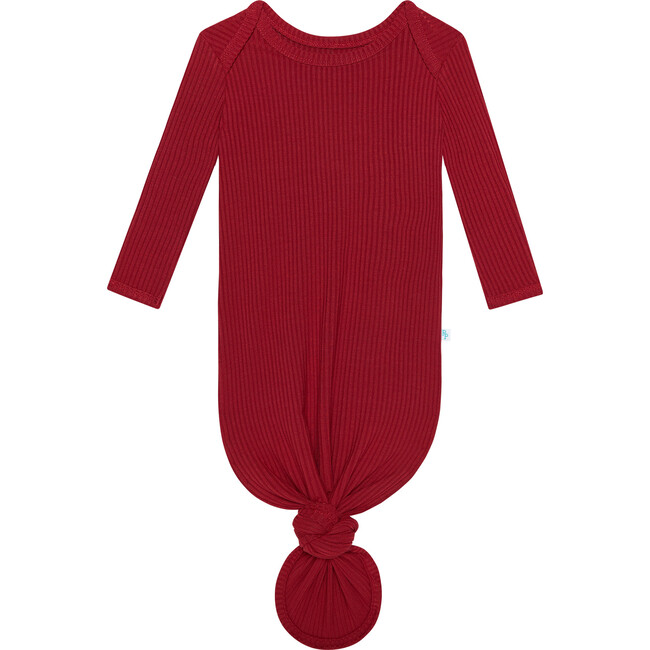 Dark Red Rib Basic Knotted Gown, Red - Dresses - 1