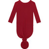 Dark Red Rib Basic Knotted Gown, Red - Dresses - 1 - thumbnail