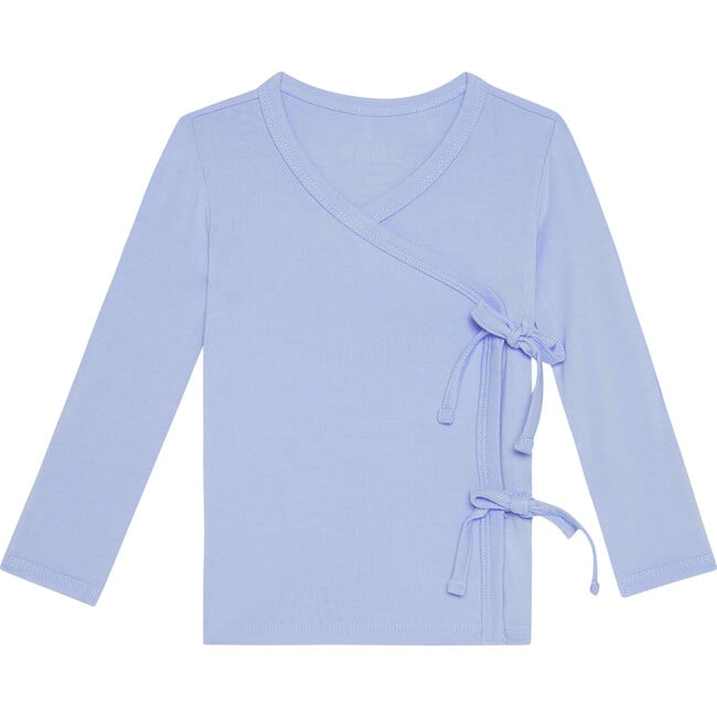 Solid Cloud Blue Tie Front Kimono Top, Blue - Shirts - 1