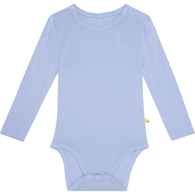 Solid Cloud Blue Long Sleeve Basic Bodysuit, Blue - Bodysuits - 1