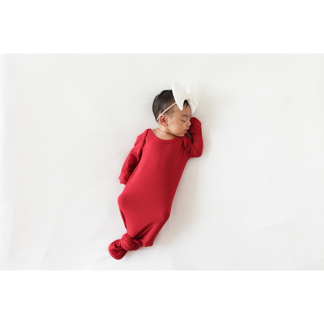 Dark Red Rib Basic Knotted Gown, Red - Dresses - 2