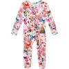 Watercolor Butterfly Footie Ruffled Zippered One Piece, Pink - Footie Pajamas - 2