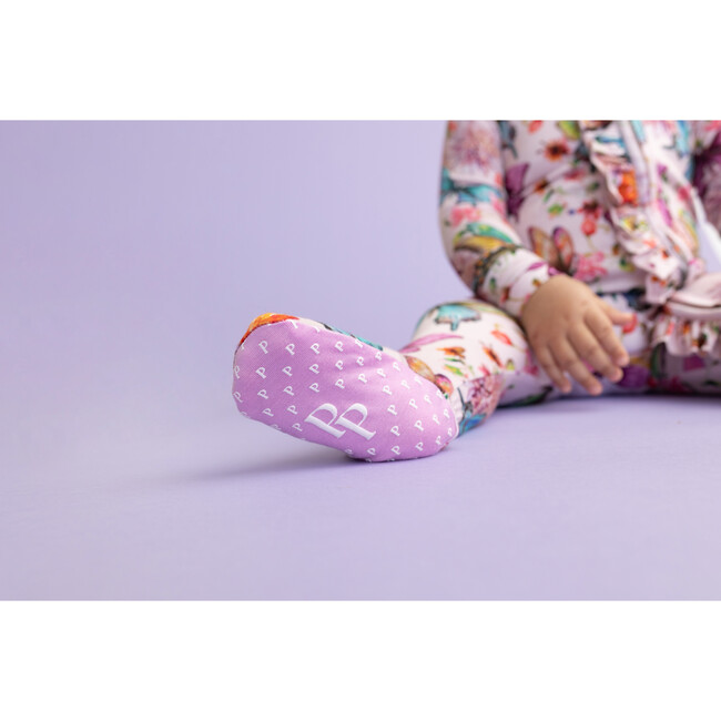 Watercolor Butterfly Footie Ruffled Zippered One Piece, Pink - Footie Pajamas - 5