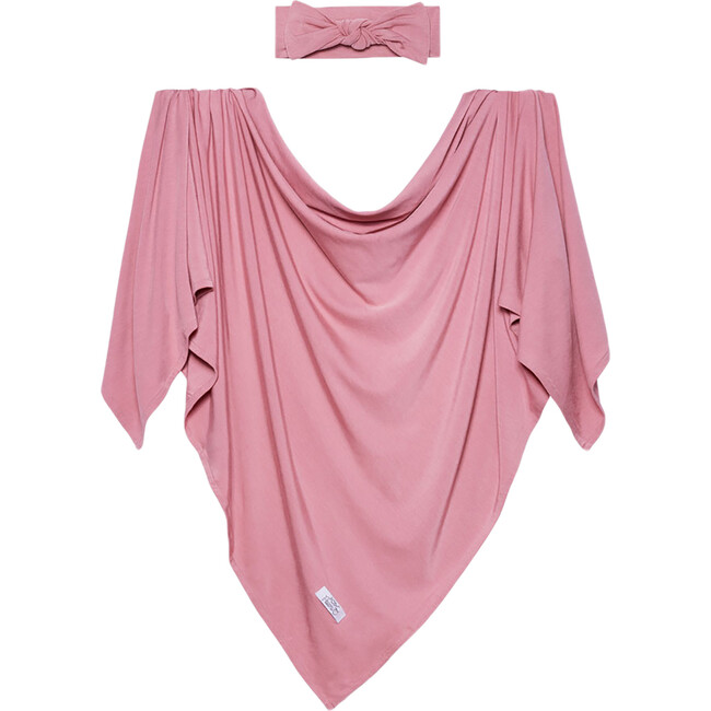 Infant Swaddle and Headwrap Set, Dusty Rose - Hair Accessories - 1