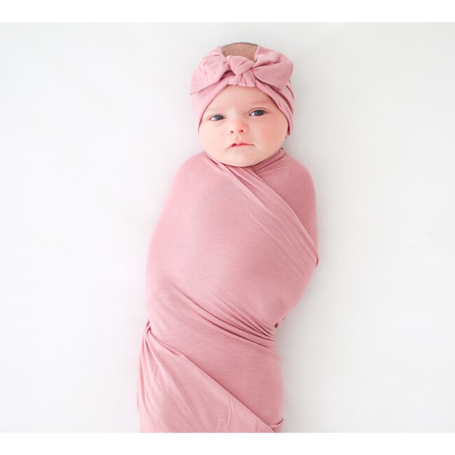 Infant Swaddle and Headwrap Set, Dusty Rose - Hair Accessories - 3