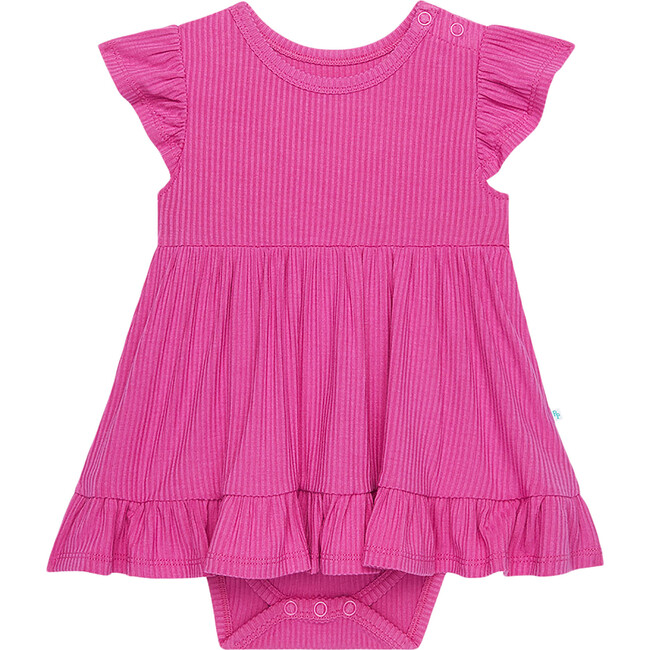 Solid Ribbed Posh Violet  Capsleeve Basic Ruffled Bodysuit Dress - Dresses - 1