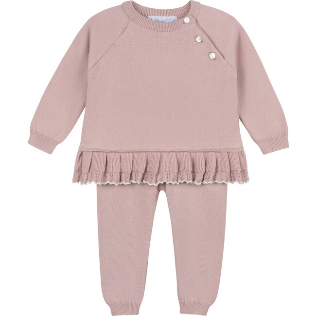 Girls Pleated Trim Knit Set Mauve