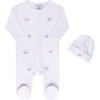 Vehicle Embroidered Cotton Romper w/Hat White - Rompers - 1 - thumbnail