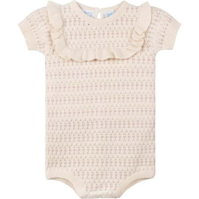 Girls Pointelle Jacquard Knit Romper Ecru