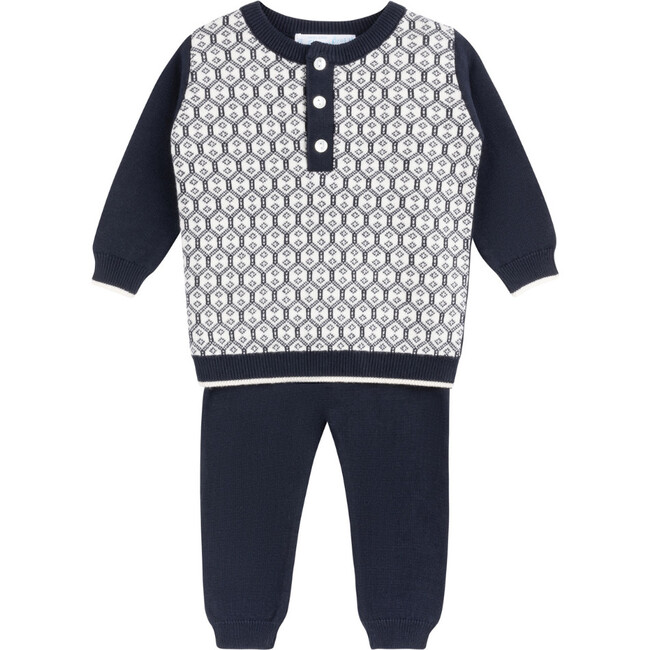Boys Diamond Jacquard Knit Set Navy