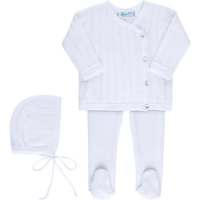 Pointelle Wrap Set with Hat White