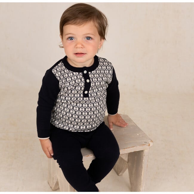 Boys Diamond Jacquard Knit Set Navy - Mixed Apparel Set - 3