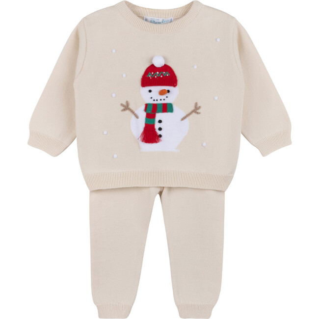 Boys Holiday Snowman Knit Set Ecru