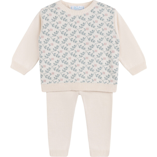 Girls Floral Vine Jacquard Knit Set Ecru