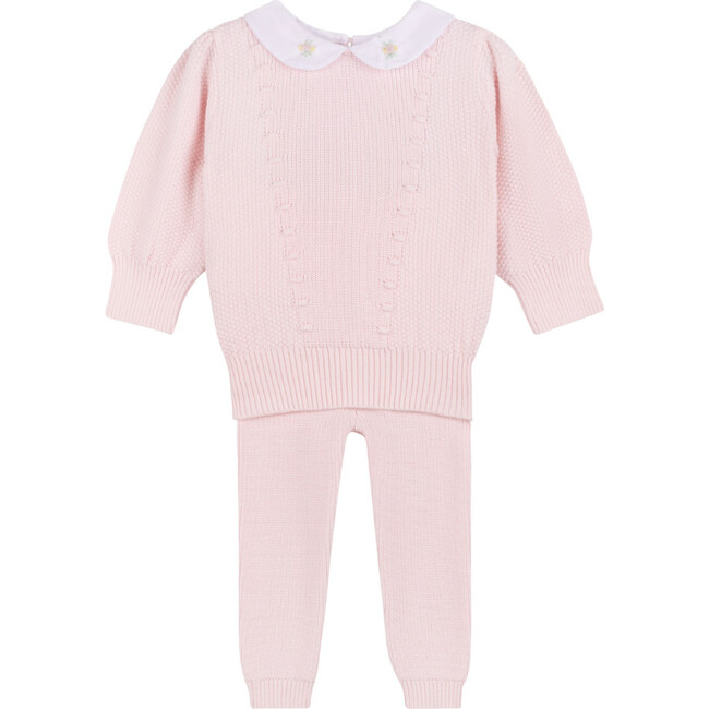 Girls Detailed Collar Knit Set Pink